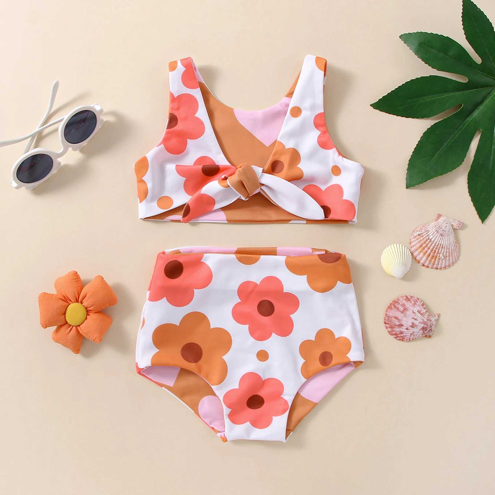 2022-11-24 Lioratine 0-4T Infant Girls Summer Swimsuit Flower Heart Print V-Neck Front Knotted Vest High Waist Shorts X250224