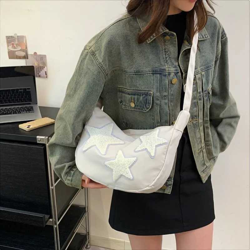 Women Canvas Messenger Shoulder Bag Crossbody Sling Bag Y2k Hobo Bag Pentagram Zipper Satchel Tote Bags Student BookBag Handbag Z250225