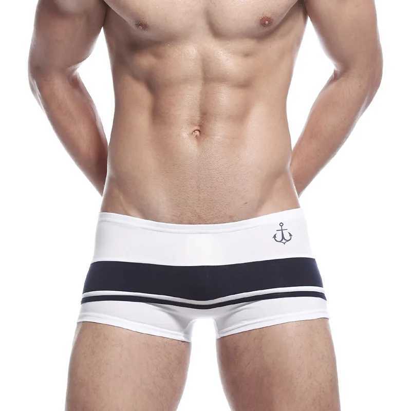 Swimwear Men Sexy Swimming Trunks Mens Boxer Waist Mosaic Swim Stripe Beach Board Shorts Suit Man Bikini Swimsuit BeachwearXJ250224