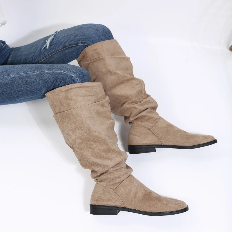 Solid Color Comfortable Fashion Knee-high Fashion Boots Round Head Square Heels Increase Large Size Winter High Boots250225