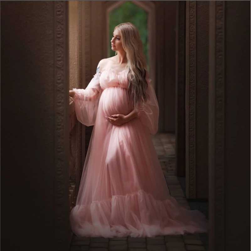 Maternity Dresses For Baby Showers Sexy Long Tulle Pregnant Women Photography Shoot Party Wedding Pregnancy Maxi Gown Photo Prop X250224