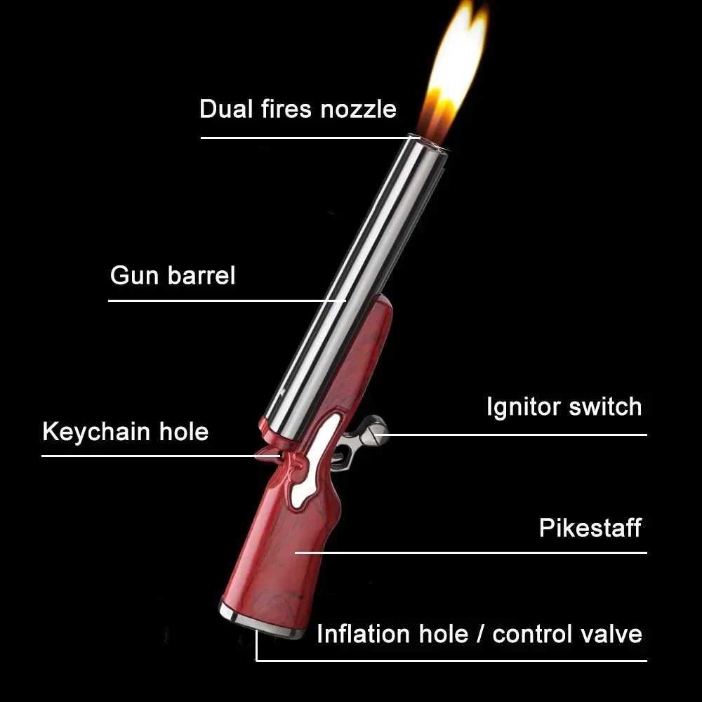 Double-barreled Shotgun Lighter Windproof Double Jet Flame Cigarette Lighter Refillable Butane Gas Lighter Smoking AccessoriesT250224