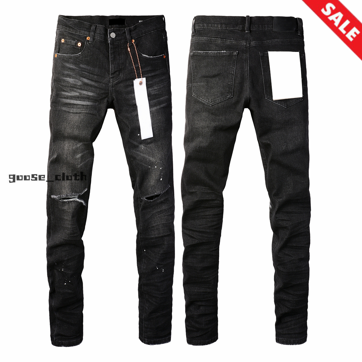 Mens High-quality Jeans Fashion design Distressed Ripped Bikers Womens Denim cargo For Men Black Pants Free shipping