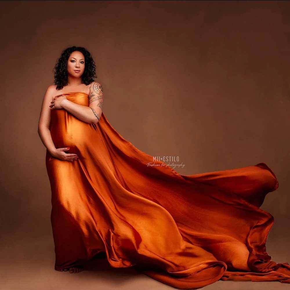 Pregnancy Silk Fabric Gown Maternity Photography Props Satin Cloth Solid Color Tossing Flowing DIY Woman Photo Shoot Accessories X250224