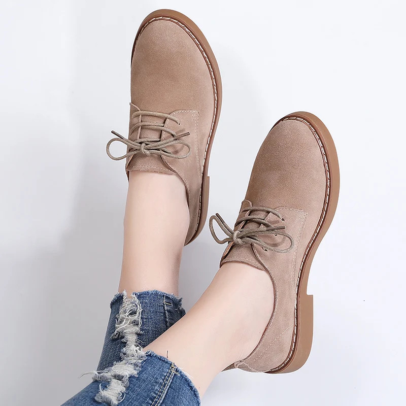 2024 retro womens shoes suede small leather shoes leather casual British style lace-up daily work mother single shoes250225