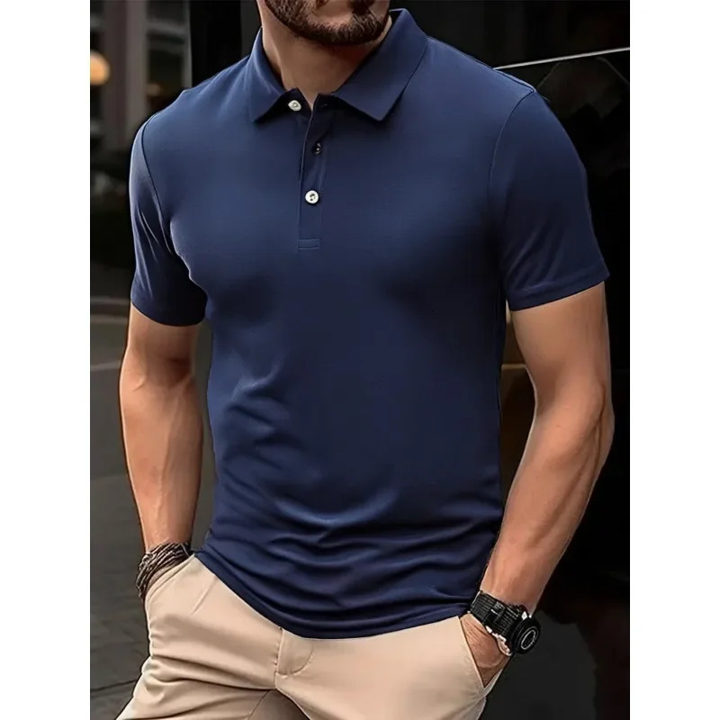 Summer Mens Business Polo Shirts Classic Short Sleeved T-shirt Men Lightweight Slim Top Button Lapel Casual Polo Shirt Male 250224
