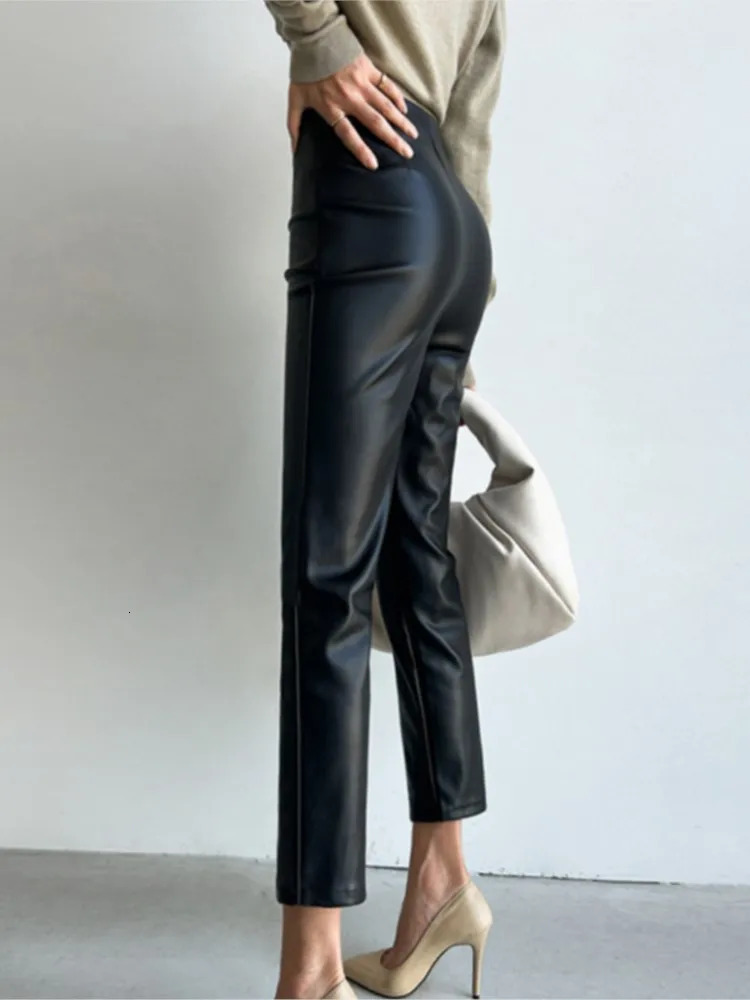 PU Autumn Winter Leather Pencil Pant Women Bodycon Fashion Office High Waist Ladies Trousers Casual Woman Pants 250224