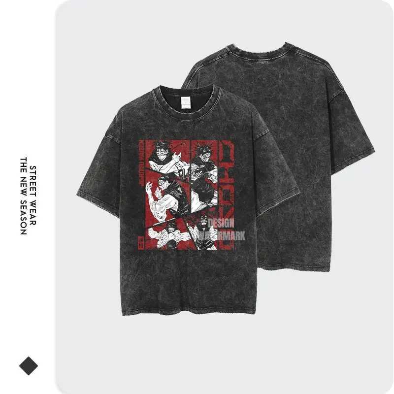 Anime J-Jujutsu K-Kaisen T Shirts Vintage Washed CHOSO T-shirt Oversized Streetwear Fushiguro Toji Gojo Short Sleeve Tops Tees M250225