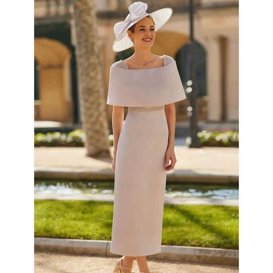 Pink Mother Of The Bride Dresses 2025 Soop Beading Pearls Bow Satin Sheath Ankle Length Wedding Guest Party Dress Plus Size Vestidos De Madrina
