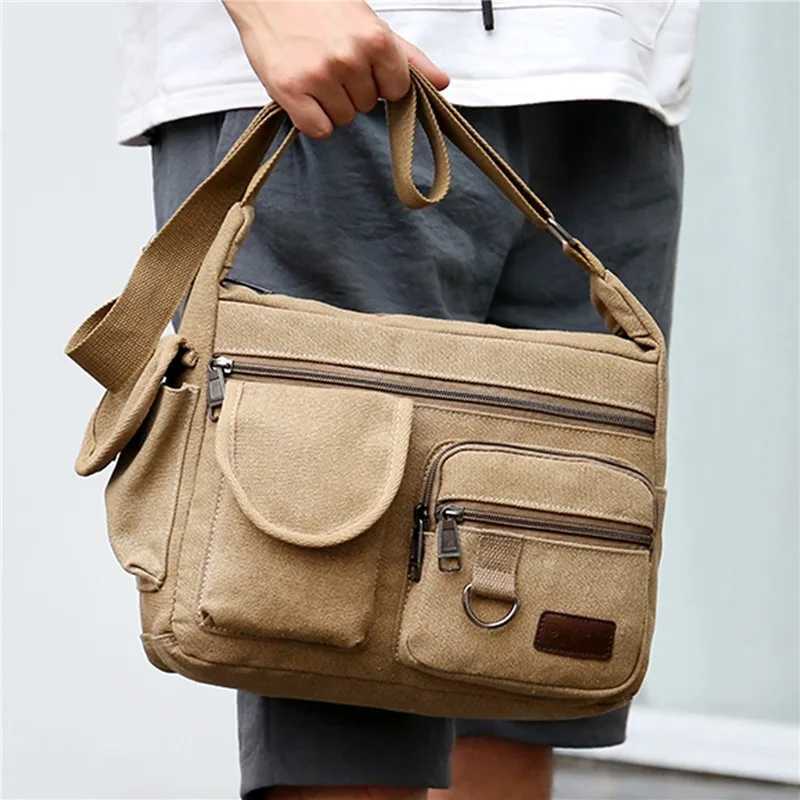 Mens canvas shoulder bag casual handbag travel mens cross body bag luxury messenger bag fashionable high-quality handbag Z250225