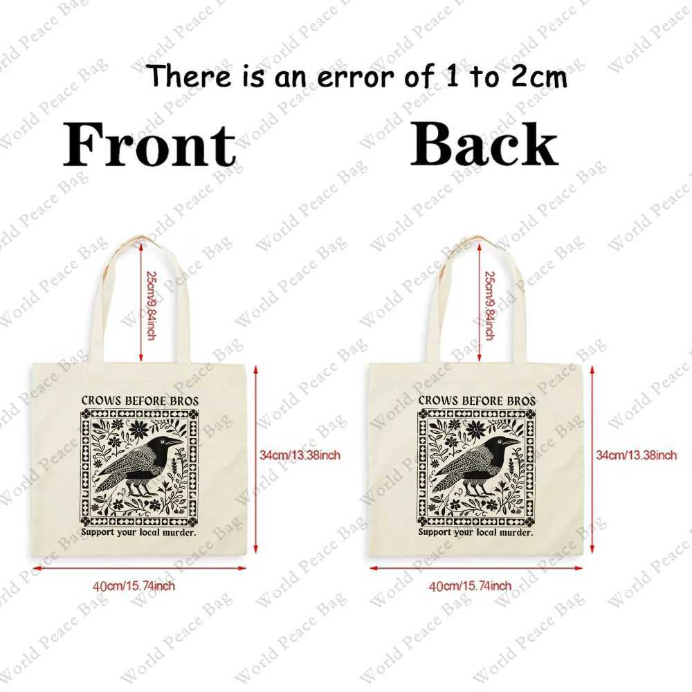1 pc Crows Before Bros Vintage Crow pattern Tote Bag Canvas Shoulder Bag For Travel Daily Commute Womens Reusable Shopping Bag Z250224