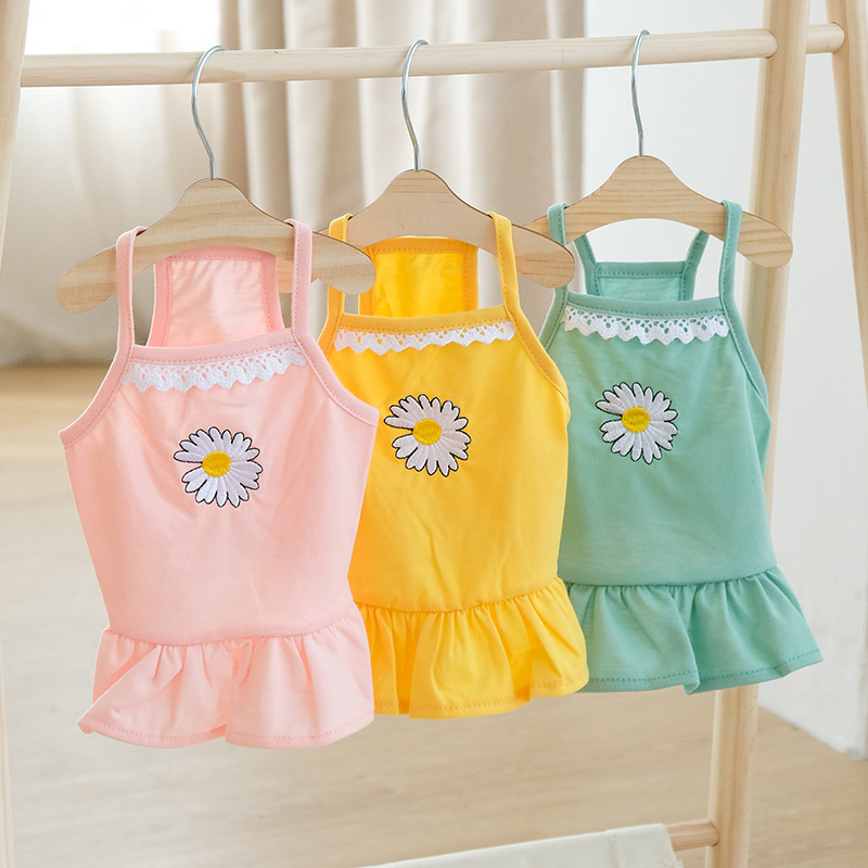 Spring and Summer Dog Sundress. Adorable Daisy - themed Princess Dress, Ideal for Teddies and Bichons. Also Suitable for Cats. Thin - fabric Dress