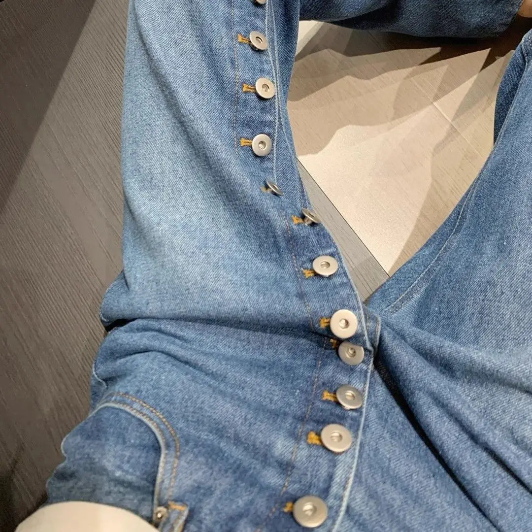 American Breasted Vintage Blue Wash Jeans Woman Y2K Streetwear Hip-hop Loose Casual Harajuku High Waist Straight Jeans 250225