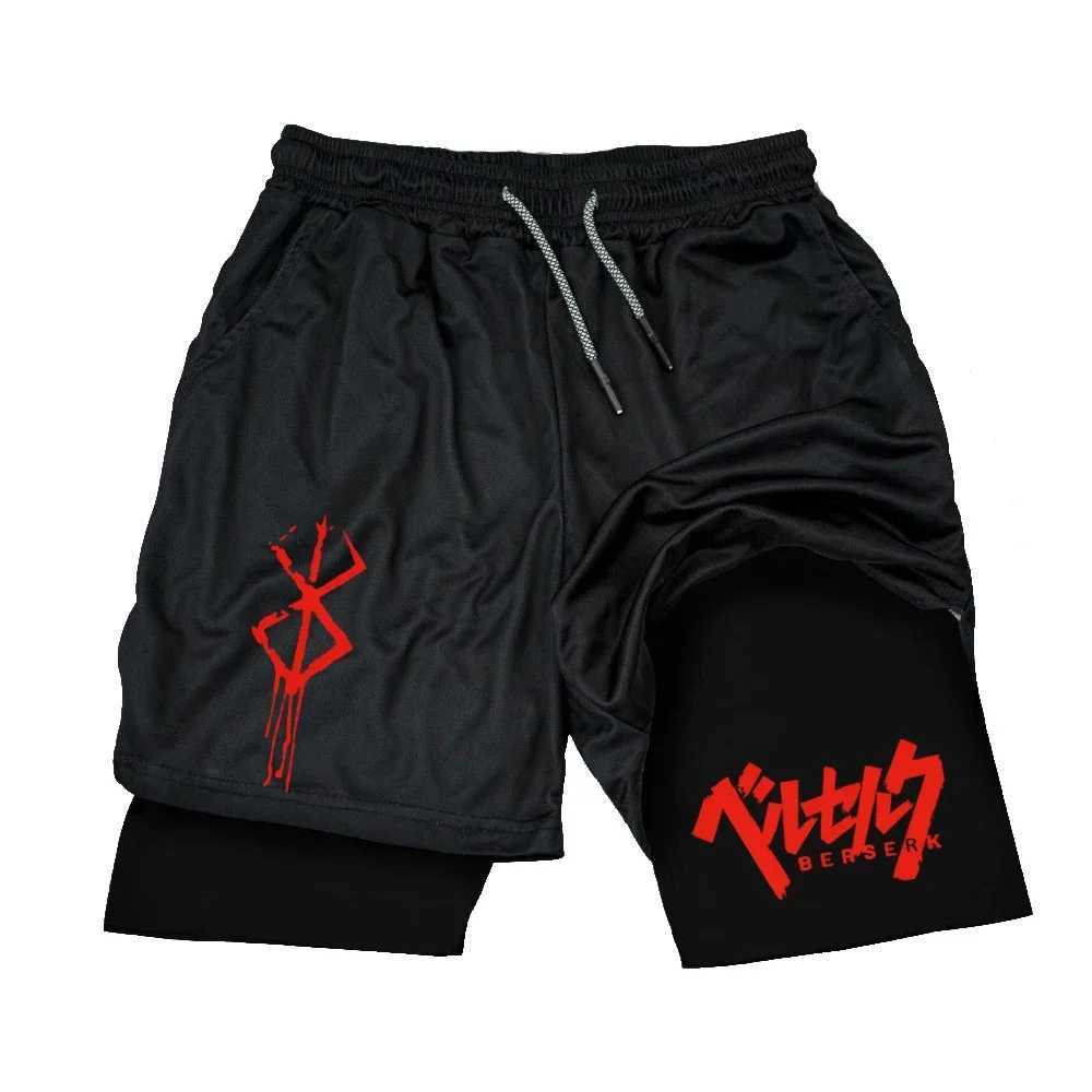 Mens Quick Drying Compression Shorts 2 in 1 GYM Breathable Shorts Printed Sports Fitness Double Layer Workout Tight Short PantsT250224