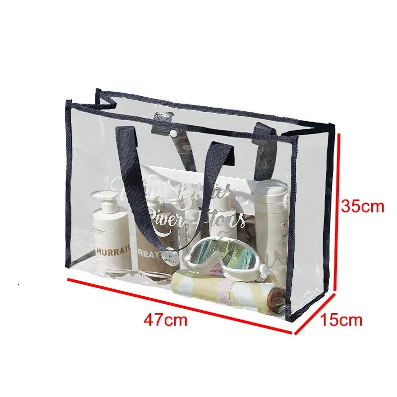 1PC Transparent Waterproof Portable Cosmetic Bag Transparent Travel Bag Fashionable PVC Beach Bag 250224