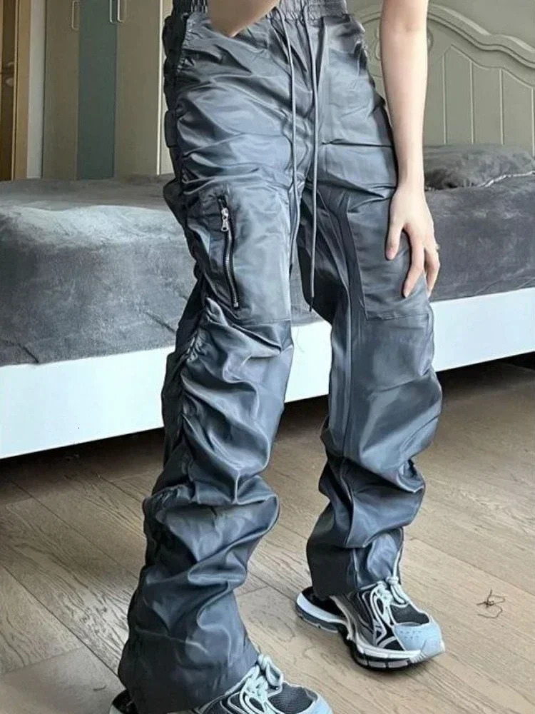 Cargo Pants for Men Grey Folds Hip Hop Trousers Man Autumn Street Baggy with Korean Style Harajuku Regular Fit er 250225