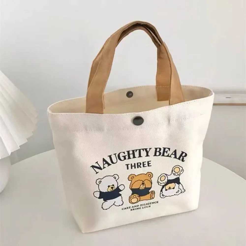 Cute Peach Canvas Tote Bag Cartoon Canvas Mini Handbags Big Capacity Lunch Bag Women Z250224