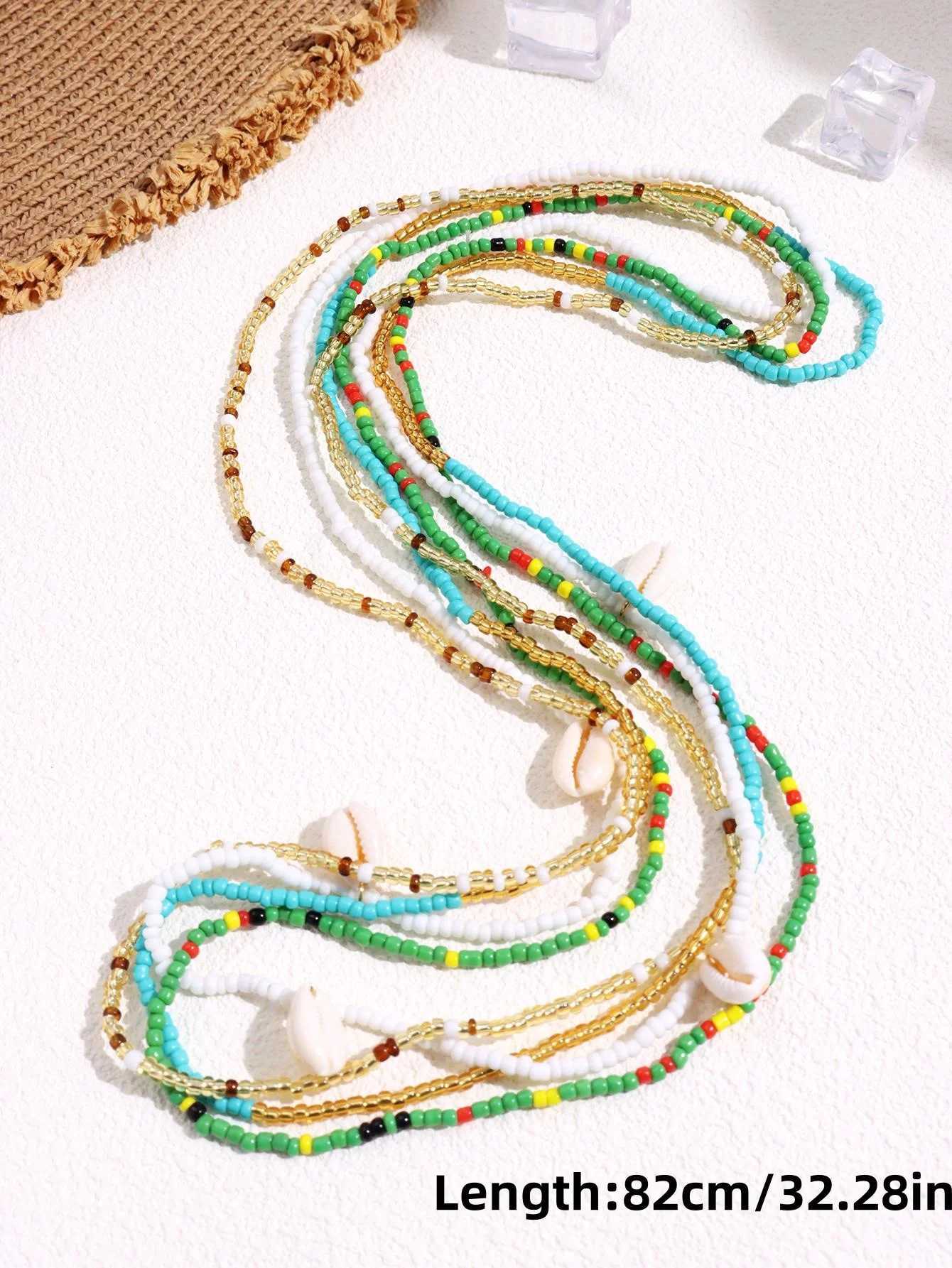 HUANZHI Blue Green Colored Rice Bead Shell Waist Belly Chain for Women Summer Beach Vacation Sexy Fashion Jewelry Gifts 2024XJ250224