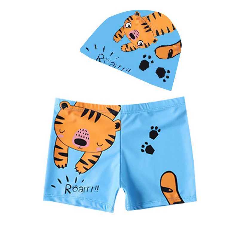 Children Swimming Trunk Boys 2024 Summer Shorts Pants+Swimming Cap Suit Toddler Beach Swimwears Cartoon Baby Clothes Swimwear X250224
