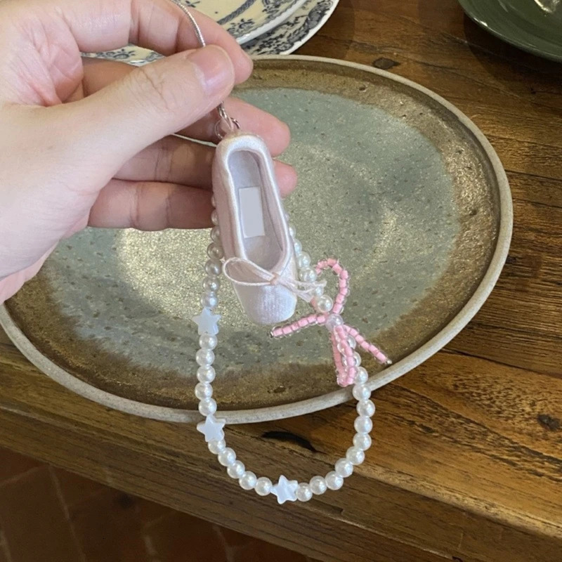 Elegant Ballet Slipper Bag Pendant with Bowknot Decoration Phone Chain Keychain 250224
