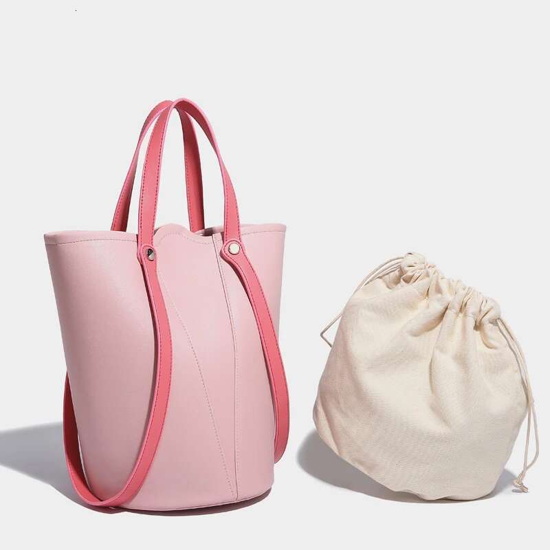 Korean Casual Bucket Bags For Women Designer Handbags Purses 2024 New In PU Splicing With Inner Pocket Underarm Shoulder