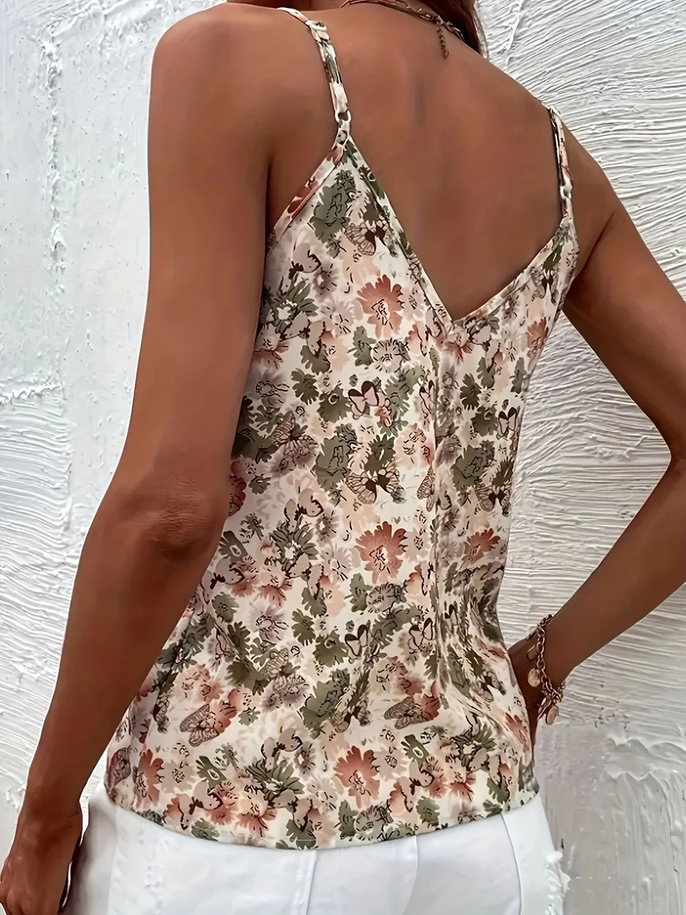 Plus Size Summer V-neck Tank Top Holiday Casual Tank Top Flower Print Womens Plus Size Clothing 250224