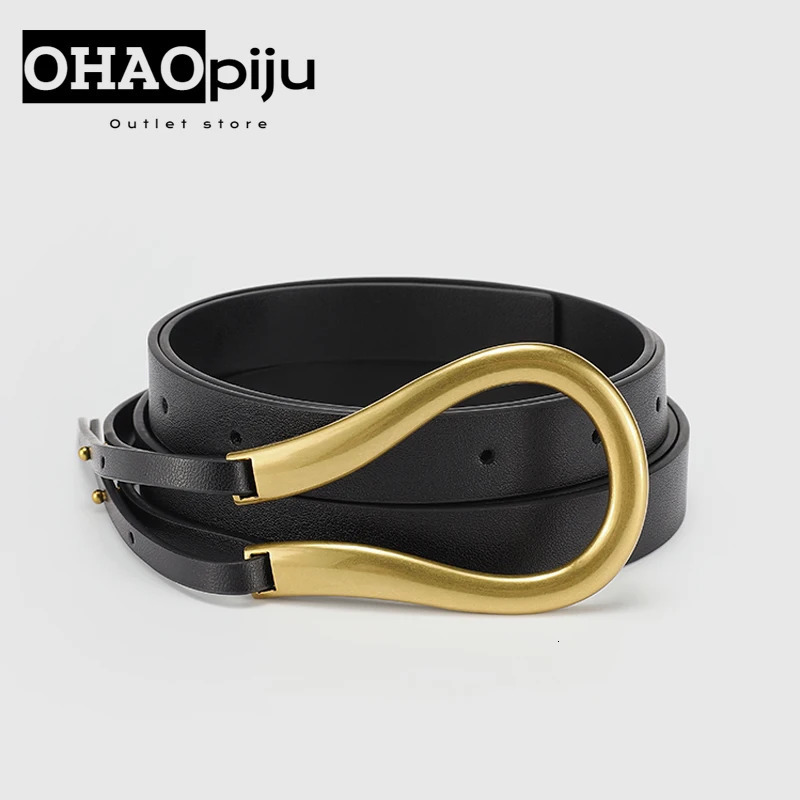 Genuine Leather Double Metal U Buckle Belt Cowhide Girdle High Quality Thin Belts Female Jeans Windbreaker Waistband 250221