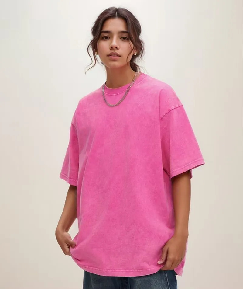 230g T-shirt Oversized Acid Washed Tee Print Retro Punk T-shirt For Mens Womens Adults 100% Cotton Harajuku Casual Streetwear 250225