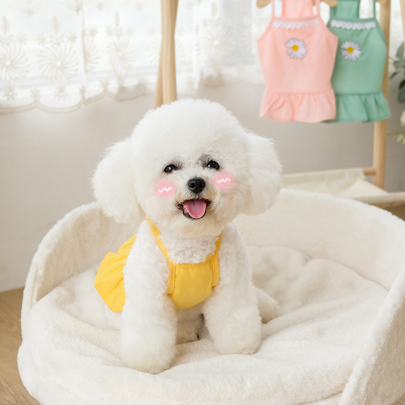 Spring and Summer Dog Sundress. Adorable Daisy - themed Princess Dress, Ideal for Teddies and Bichons. Also Suitable for Cats. Thin - fabric Dress