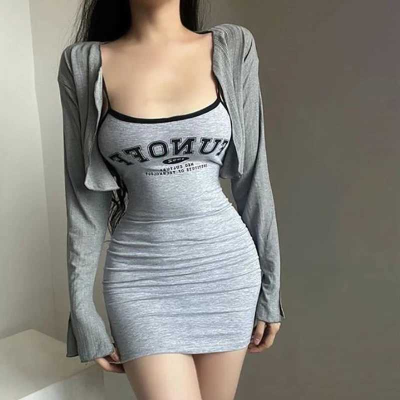Summer Casual Style Letter Print Slim Hip Low Chest Sexy Strap Square Neck Mini DressXJ250224