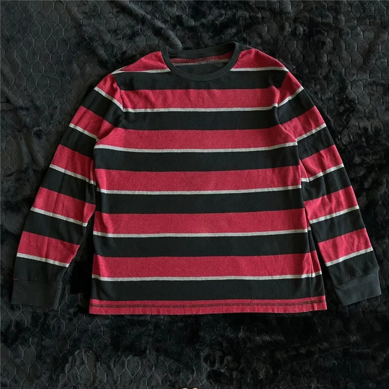 Womens Y2k Stripe Graphic Long Sleeve Slim Grunge Tops Long Sleeve Tees Emo Clothes T-Shirts Aesthetic Vintage Streetwear 250224