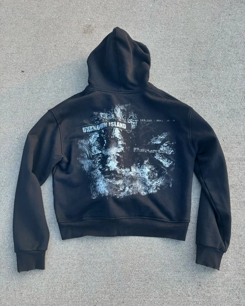 American Fashion Gothic Cartoon Letter Pattern Printed Oversized Hoodie Mens Y2K Street Loose Harajuku Versatile Sweatshirt 250224