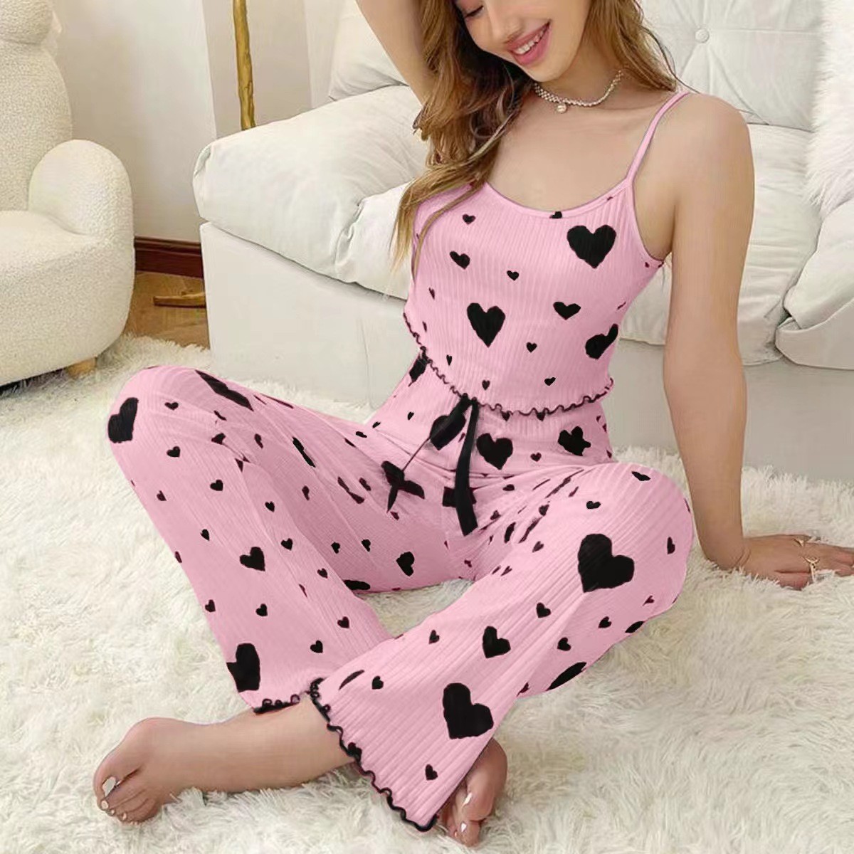 B824-Pajamas women summer new style ice silk thin short-sleeved trousers summer two-piece summer home clothes suit
