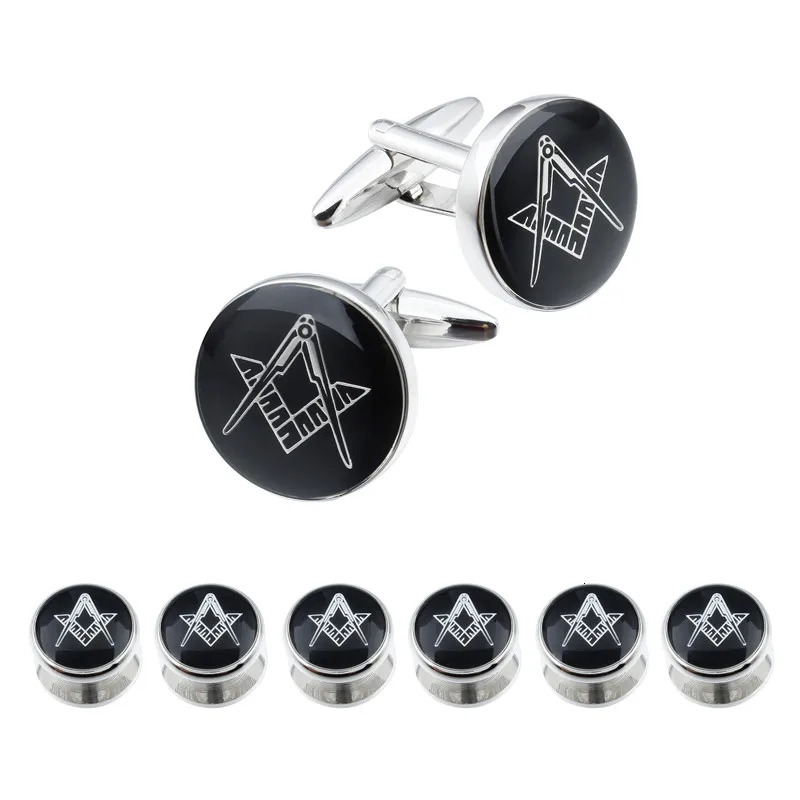 HAWSON Fashion Freemason Cufflinks and Studs Set High Quality Gold and -Plated Cufflinks Engraved 4/6 pcs Studs Set 250220