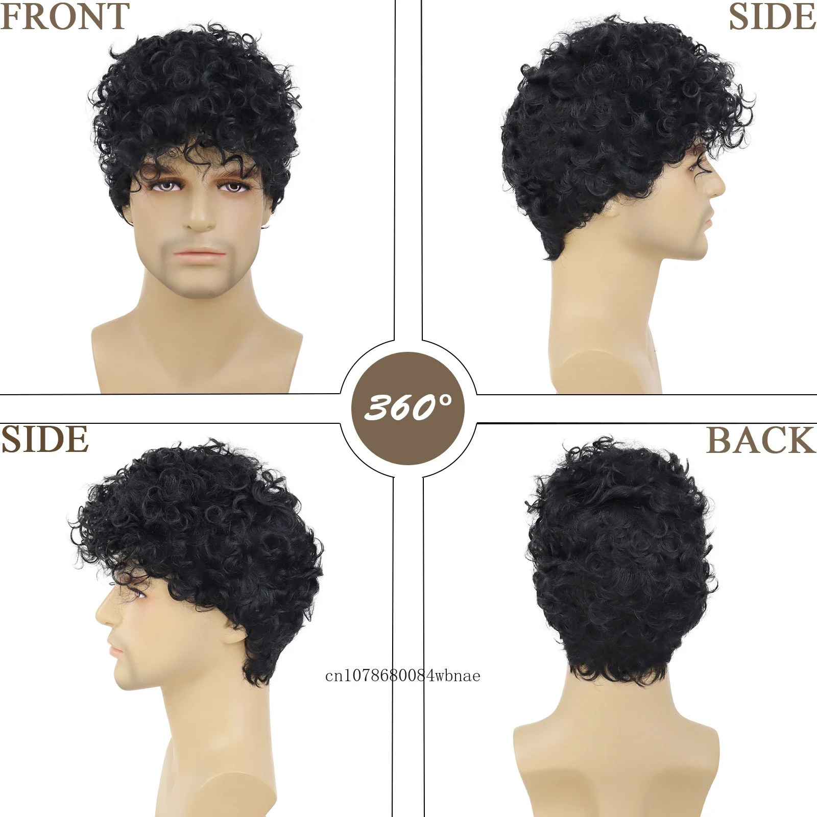 Black Afro Wig Synthetic Fiber Short Curly Wig with Bangs for Men Male Elastic Toupees Daily Costume Party Hair Replacement Wigs 250224