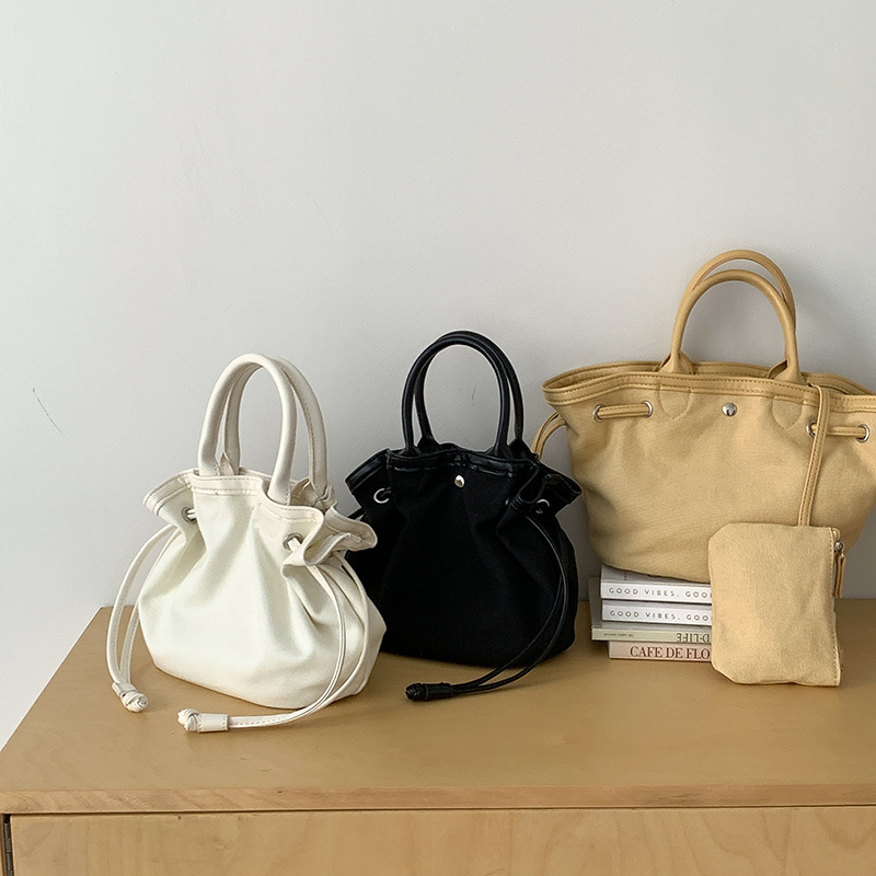 Solid Color Canvas Drawstring Buckets Bag - Versatile & Timeless Design