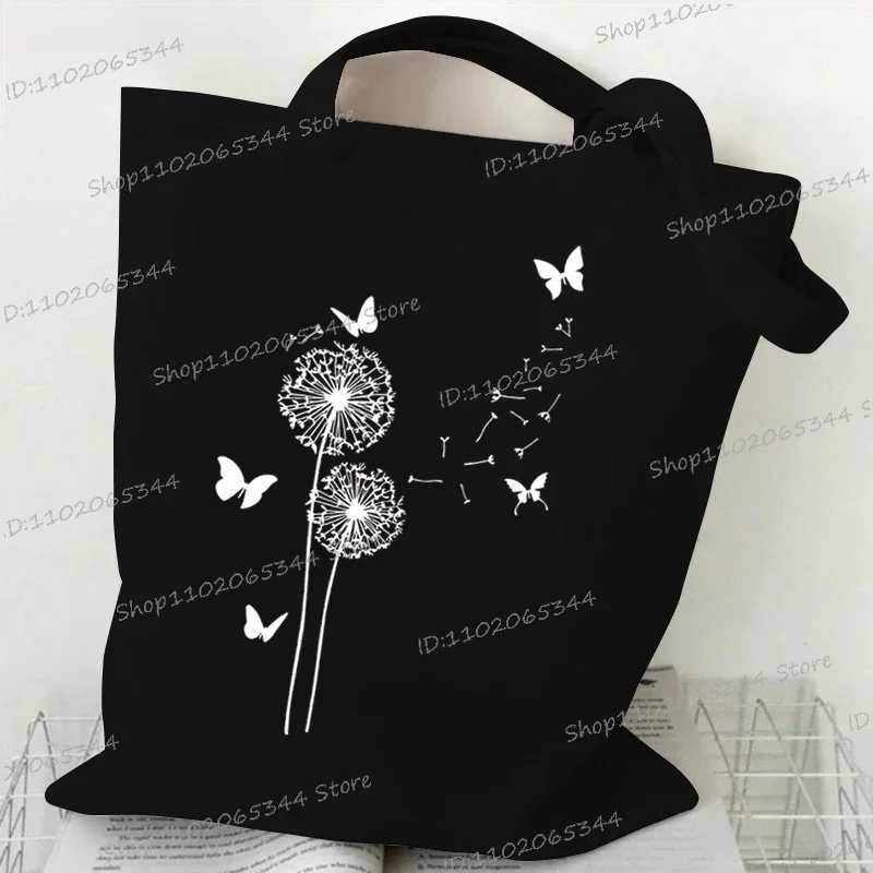 Vintage Wildflower Funny Canvas Tote Bag Women Butterfly Flower Shopping Bag Simplicity Aesthetics Reusable Female Shoulder Bag Z250224