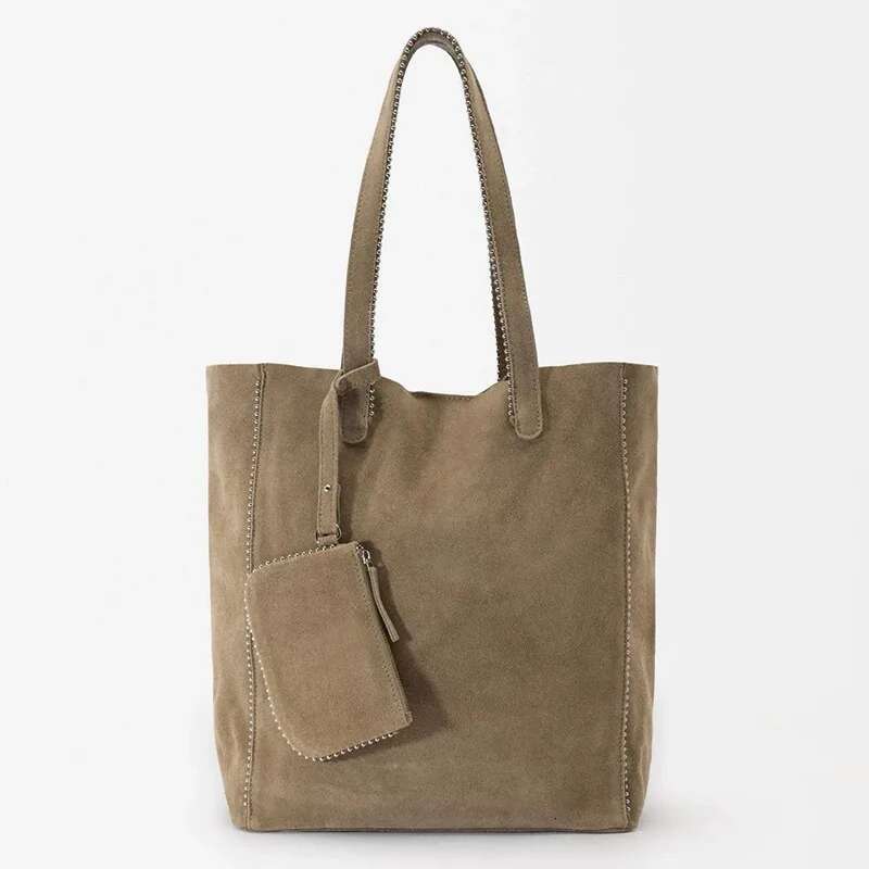 Fashion Beading Chains Tote Vintage Faux Suede Shoulder Bag Designer Purses And Handbags Rivet Shopper Bags For Women