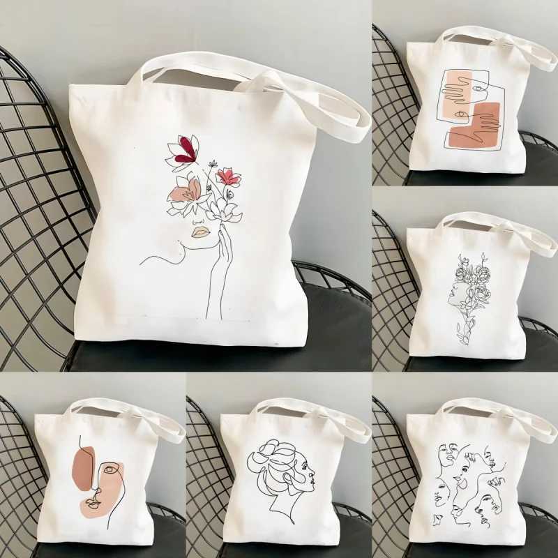 Abstract Face Print Women Shoulder Bags Canvas Tote Bag Daily Casual Storage Pouch Eco Reusable Handbag Shopping Shopper Bags Z250224