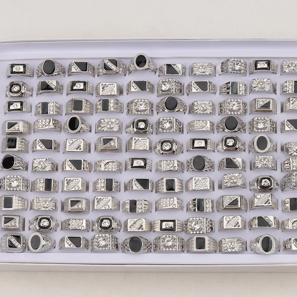 20Pcs/Lot Retro Punk Gothic Enamel Oil Drop Square Rings for Men Women Vintage Jewelry Accessories Party Gifts Mix Style 250218