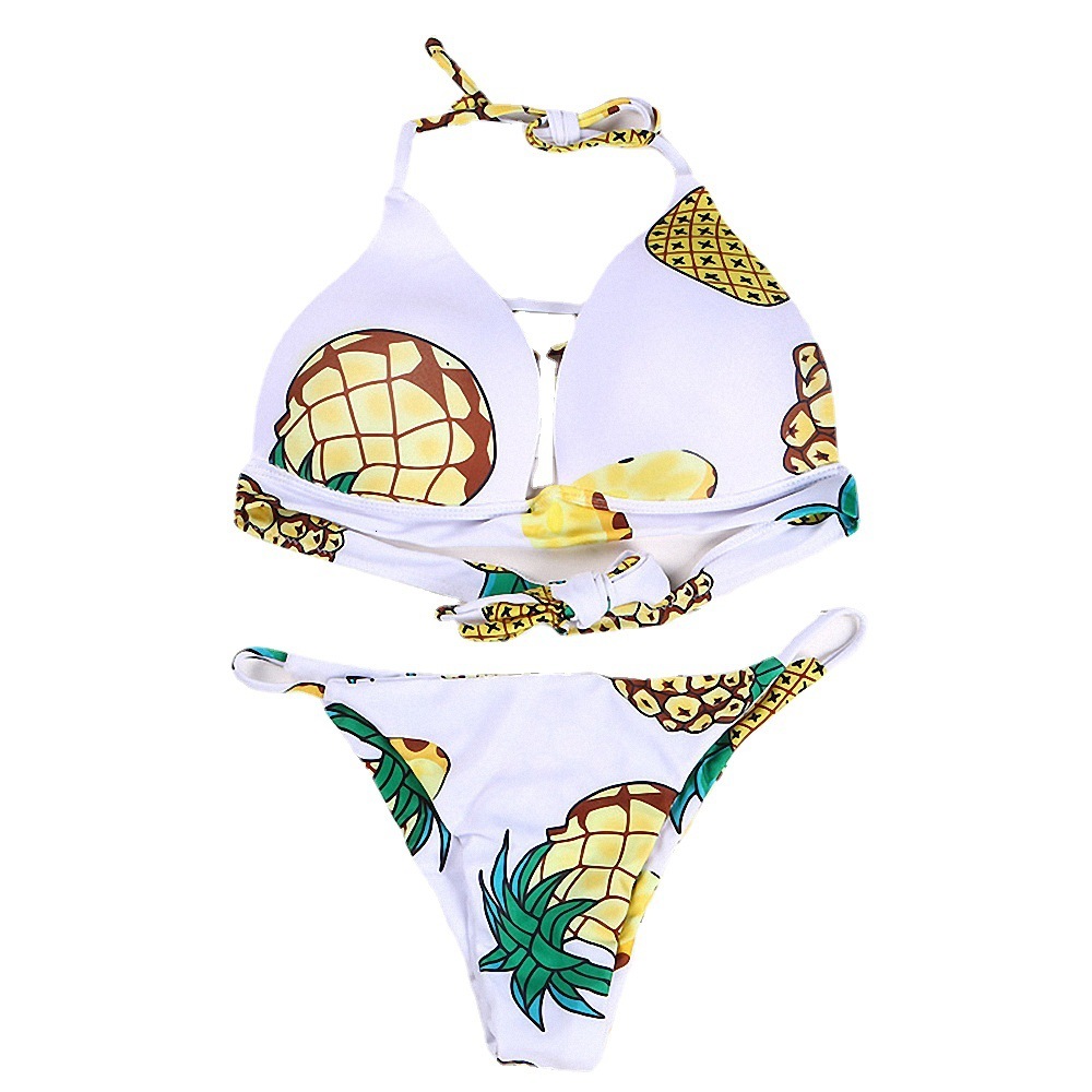 fashion swimwear New women's multi rope hollow out pineapple print sexy bikini swimsuit