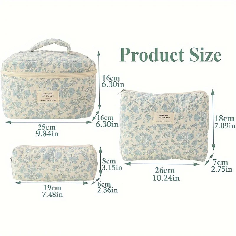 3 Pcs Classic Flower Pattern Makeup Bag Set Lightweight Versatile Carry All Cosmetic Bags 250221