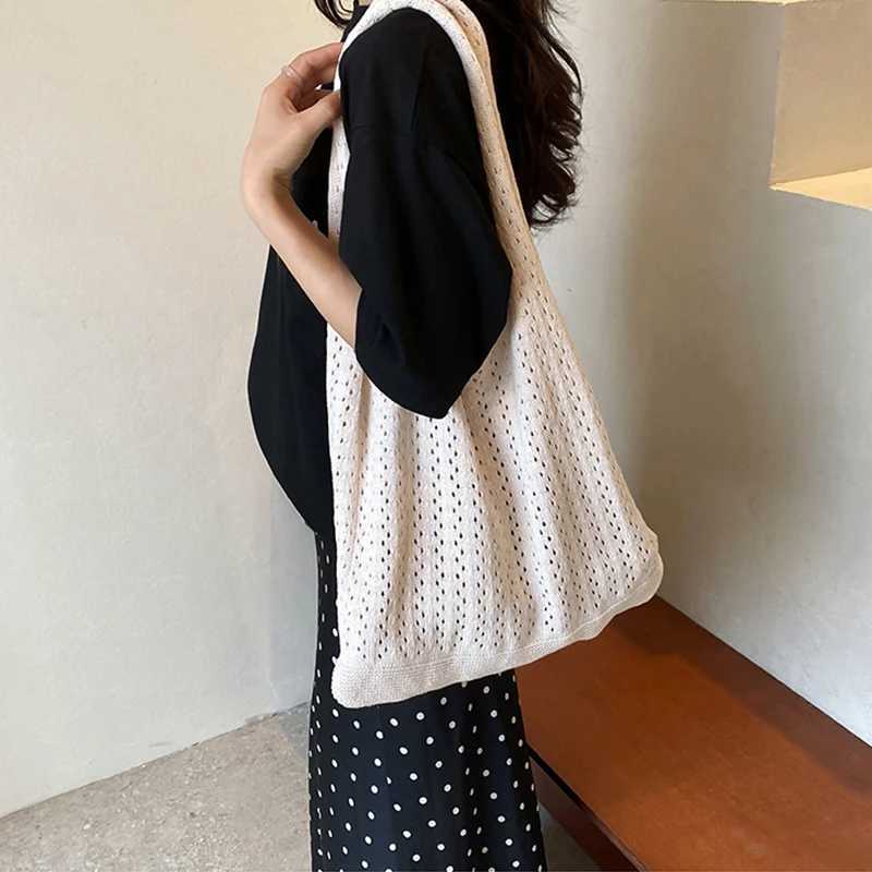 Women Hollow Woven Large Capacity Shoulder Bags Crochet Bag Knitting Handbags Female Shopping Tote Bags