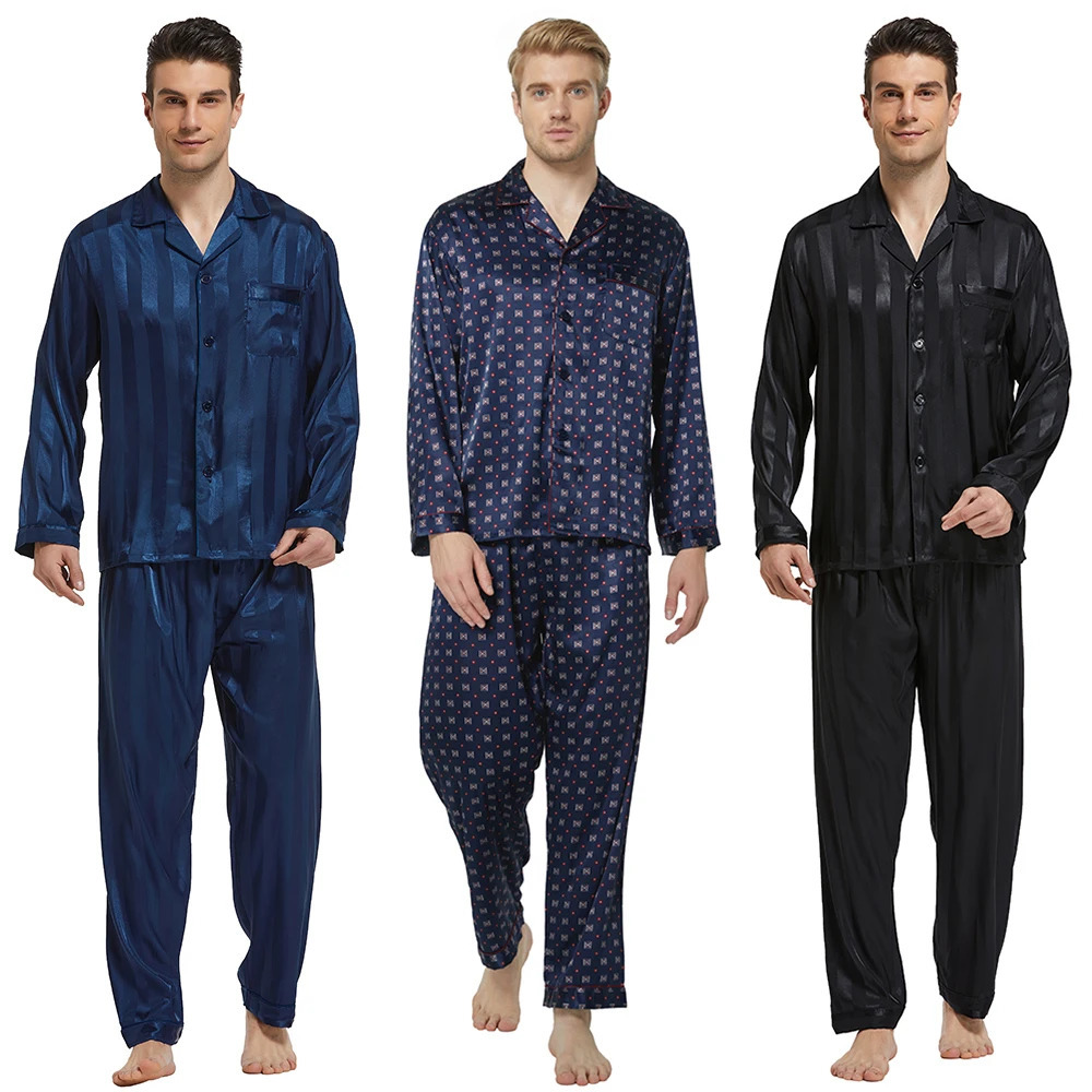 Tony Candice Mens Satin Silk Pajama Set Men Pajamas Silk Sleepwear Men Sexy Modern Style Soft Cozy Satin Nightgown Men Summer 250224