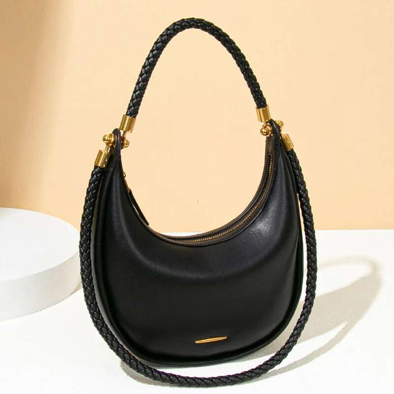 2025 New Designer Versatile Light Niche European And American Black Armpit Hand-Woven Crescent Bag