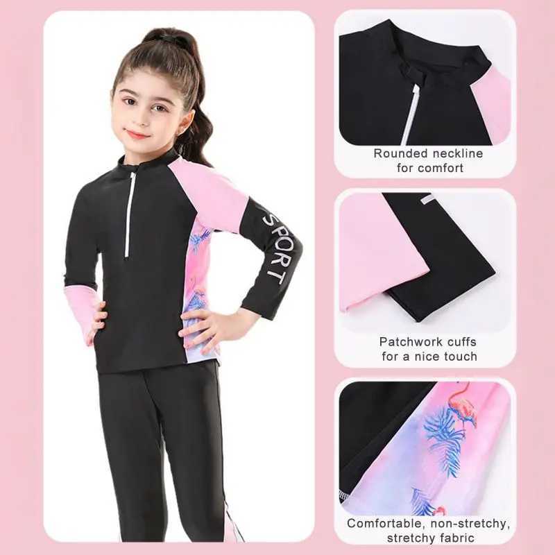 Children aged 5-16 years old printed swimsuits childrens swimsuits long sleeved sun protection tops and pants beach wear X250224