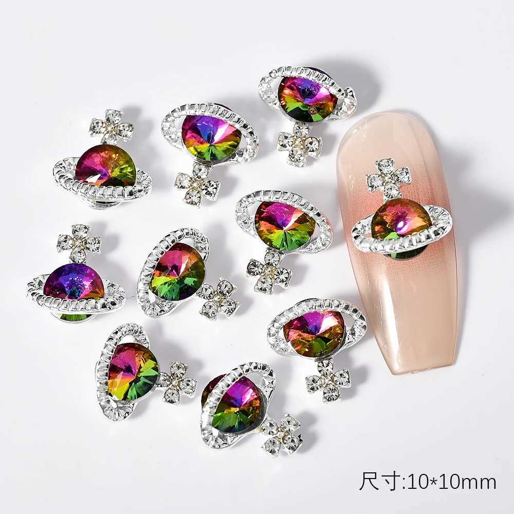 Nail Art Decorations 10Pcs Planet Nail Rhinestones 3D Nail Charm Alloy Jewelry Gems Bulk Glitter Diamond Nail Parts Manicure DIY Art Decoration JE790 