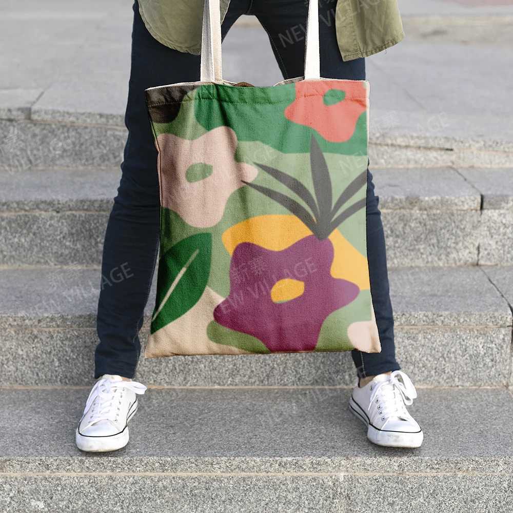 Canvas shoulder bag organization storage Handbags cosmetics travel Womens bag Shopping Fabric pouch nordic boho grocery Z250224-1