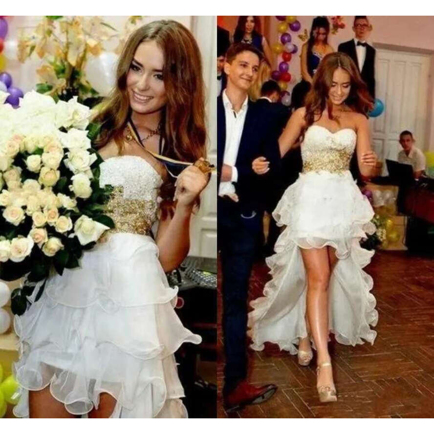 Sweetheart Country Boho Wedding Dresses Gown High Low Gold Lace Beads Strapless Ruched Bridal Gowns Short Front Long Back Train Vestidos De Novia