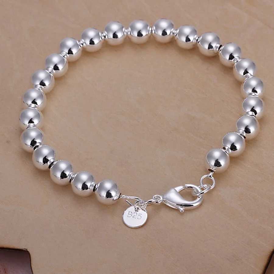 Wholesale high-quality and fashionable 925 sterling silver bracelets jewelry charm 8MM chain bead bracelets womens wedding gifts 20cmXJ250225